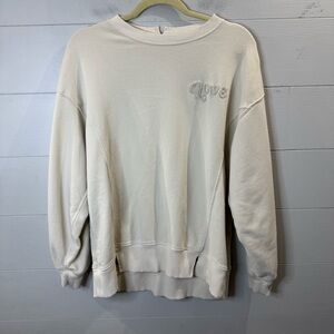 Aerie Women's Cozy Oversized Cream Sweater with Embroidered Love Detail